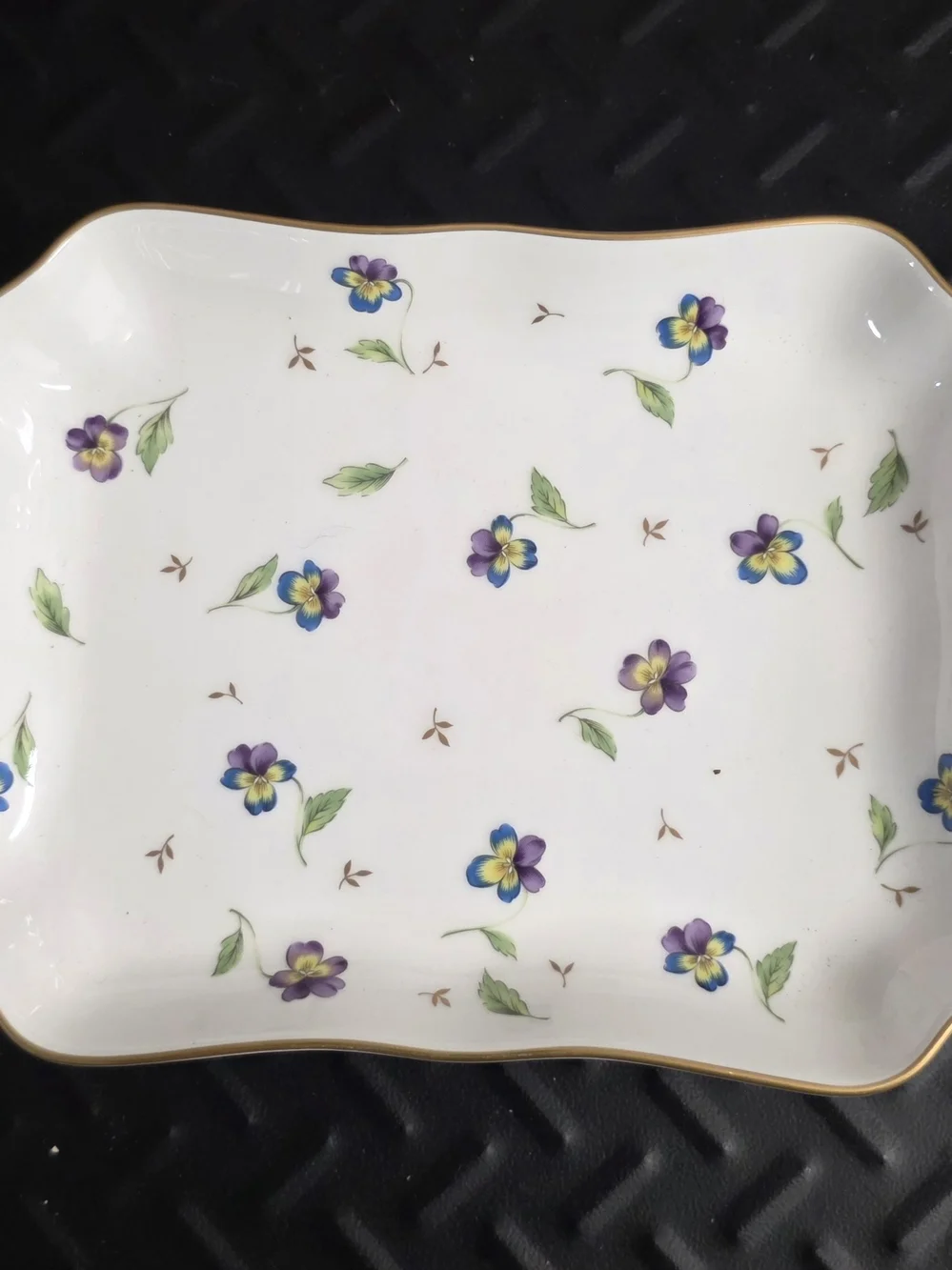 Porcelain Serving Platter with Purple Floral Pattern